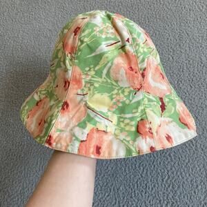 Eddie Bauer Bucket Hat Womens Floral Cotton Pink Green Tropical Beach Retro